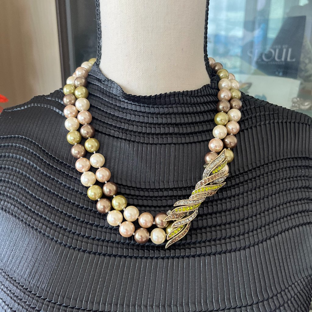 Heidi Daus Multi Colored Double Strand Faux Pearl Necklace With Enhancer 75$